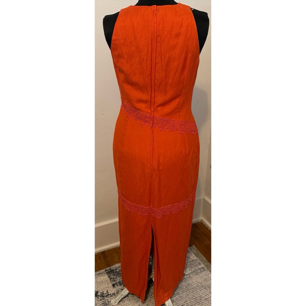 90’s Vintage ‘Donna Morgan’ Orange Linen Blend Sleeveless Sheath Maxi Dress - Picture 7 of 10